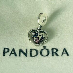 Pandora Family Spinning Heart Globe Dangle Charm Pendant, S925 Sterling Silver